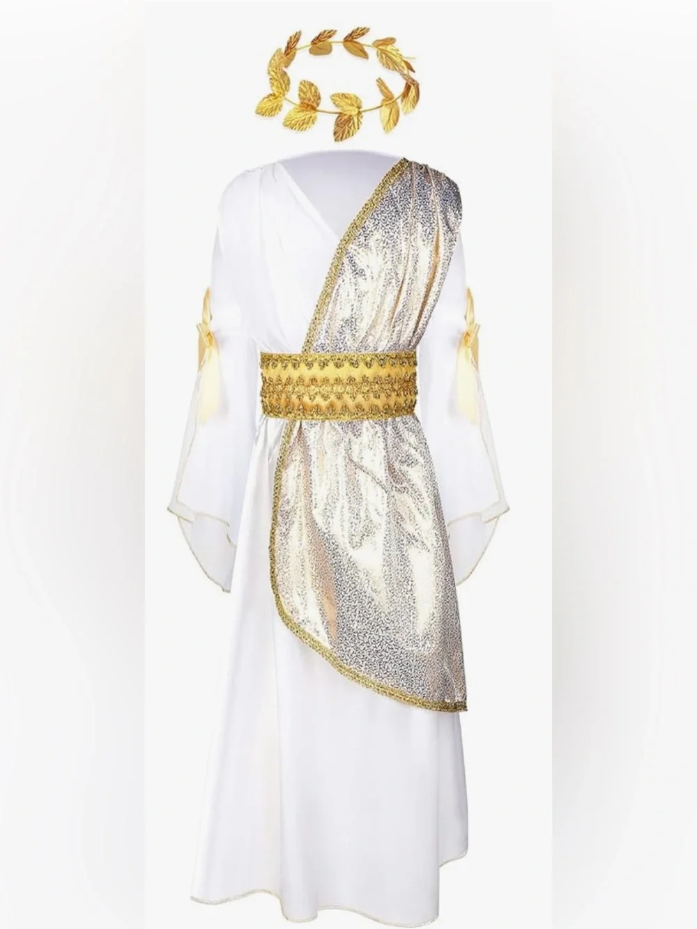 Girls’ Greek Goddess Grecian Roman Toga Costume & Gold Leaf Headpiece Large 8-10